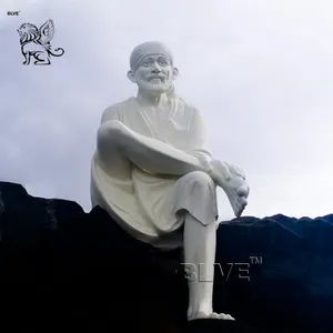 Patung Pahatan batu luar ruangan seni taman Indian agama ukuran hidup putih marmer Shirdi Sai Baba patung