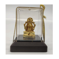 Statue d'Idole du Dieu Ganesh en Acier Inoxydable Doré Fait Main, Décoration Artistique, Présentée dans une Boîte en Verre Transparent, Idéale pour la Maison, les Anniversaires et le Diwali
