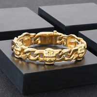 Bracelet punk VEROMCA avec tête de fantôme exagérée, squelette, chaîne cubaine à crâne craquelé, bracelet pour homme