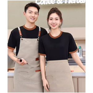 T-shirt in cotone 100% con Logo stampato su misura per dipendenti del ristorante a maniche corte vestito da Pizzeria personalizzato con cappelli da grembiule - Product Image 4