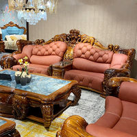 Canapé en cuir de vachette noir et or, style européen moderne, en bois massif, de luxe, pour salon de villa ou maison