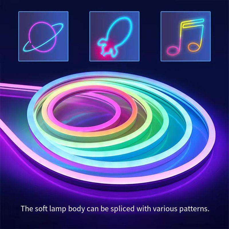 12V RGBIC Soft Silicone LED Neon Light Strip 5m Flexible Colorful Outdoor Waterproof Advertising Set Low Voltage for Low-Light