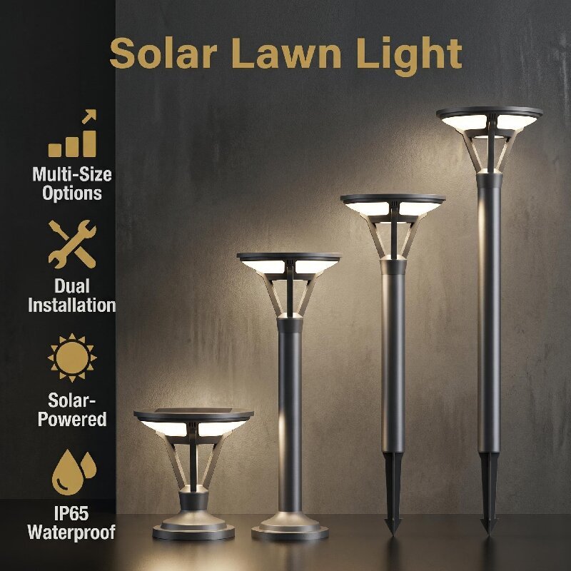 Customized Aluminum Solar Lawn Light 20/50/65/95cm Dual Installation IP65 Waterproof 3000K Warm Light Outdoor Landscape Lamp