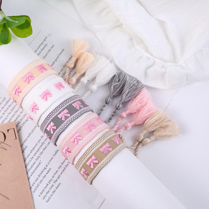 <strong>Wristband</strong> Embroidered Cord European and American Bow Women's Personalized Handmade Woven Tassel Bracelet Original Design - Product Image 2