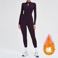 Combinaison de yoga thermique pour femme, doublée polaire, à demi-zip, manches longues, effet ventre plat et fessier froncé, pour entraînement, avec logo personnalisé OEM ODM