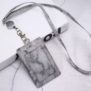 Solid ID PU Strap Dyed PU Hanging Rope And Capsule With <b>Elastic</b> Pull Tab Marble Style Multiple Card Slots For ID Card Holder - Product Image 5