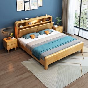 Modern lüks yatak karyola iskeleti ikiz kral boyutu sağlam ahşap mobilya ile depolama döşemeli kraliçe kral minder - Product Image 1