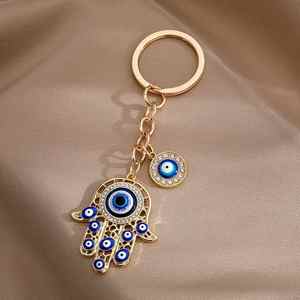 Commercio all'ingrosso Retro Fatima <span class=keywords><strong>Hamsa</strong></span> gocciolante olio di metallo portachiavi smalto portachiavi blu del demone fortunato khamsah portachiavi borsa ciondolo borsa - Product Image 3