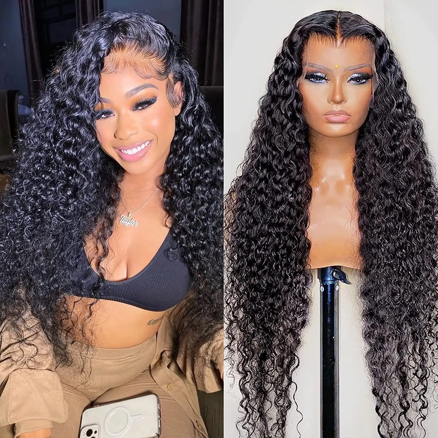 Cheap Virgin Human Hair Brazilian Deep Water Wave Wigs Transparent Hd Lace Wig 4X4 5X5 Lace Closure Remy Wig