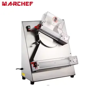Profissional contador top base de pizza que faz a máquina industrial de equipamentos de panificação comercial elétrica rolo de massa laminadora