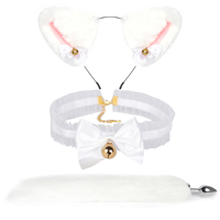 Kit de bondage complet : Collier, bandeau, bâillon, plug anal en métal extensible, plug anal en silicone et tête de renard pour femme