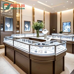 Premium Glass <b>Shelves</b> Metal Frame Wooden Base Multi Tier Lockable LED Lighting High Quality Jewellery Cabinet Display - Product Image 1