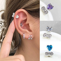 Boucles d'oreilles clous de mode Freya, en forme de cœur rosette, en acier inoxydable, avec zircon de luxe, pour mariage, piercing hélix, rook, labret, bijoux