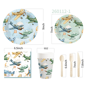 DAMAI Artículos para Fiestas Infantiles con Temática de Avión, Vajilla Incluye Platos, Vasos y Servilletas de Papel, para 8 Personas - Product Image 6