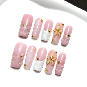 Faux ongles à presser de haute qualité faits à la main, motif cercueil, avec dessin 3D ligne française, pour manucure de fête et de banquet, vente en gros - Product Image 4