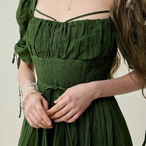 Nouvelle arrivée, robe d'automne décontractée de haute qualité, robe en lin à manches courtes, robe corset, robe maxi modeste - Product Image 4