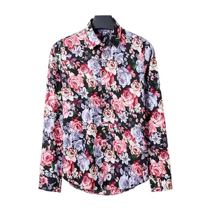 New Men's Long Sleeve Casual Shirt Fashion Flower 3D Printed Floral Shirt Turn-down Collar Slim Fit Shirt For Mens Clothing