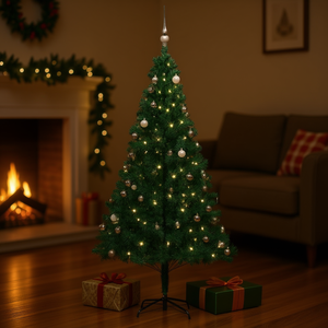 Árbol de Navidad Artificial de PVC Verde de 59.1 Pulgadas Preiluminado con Juego de Bolas, Luces LED Blancas Cálidas, Base para Interior - Product Image 2
