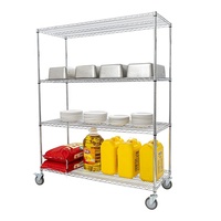 Système d'étagères en fil chromé de qualité commerciale à 4 niveaux, étagère de rangement mobile en acier robuste avec roulettes pour restaurant et entrepôt