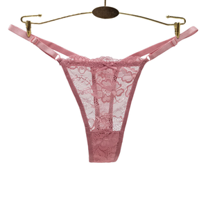 Women Floral Lace <b>Thong</b> Panties Pink Satin Sexy Low-Rise <b>Seamless</b> Knitted Underwear - Product Image 1