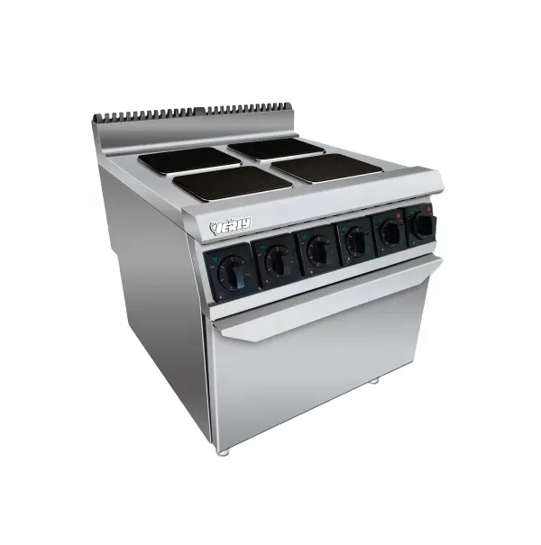 Equipo de cocina comercial de acero inoxidable, rango eléctrico con 4 quemadores cuadrados y CE-CO-909 de horno