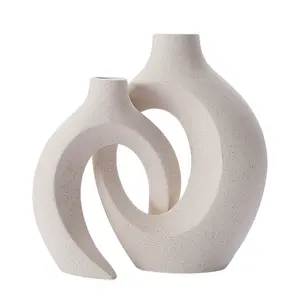 Keluaran baru Set vas keramik tanpa glasir buket Modern Nordic Dekorasi vas alami Pot rumput Pampas