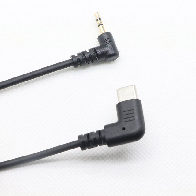 Type C to 2.5/3.5mm Audio Cable USB C Male to 2.5/3.5mm TRS AUX 90 Degree Right Angle Headphone Jack Extension Curly Cable