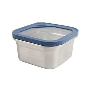 750ml Stainless Steel Rectangle Food Container with Blue Plastic Lid Airtight Leak Proof Single <b>Compartment</b> <b>Lunch</b> <b>Box</b> - Product Image 3