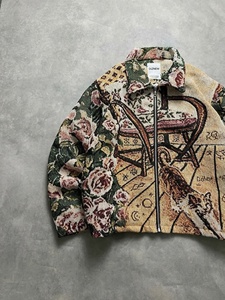Veste zippée DiZNEW Vintage en <span class=keywords><strong>tapisserie</strong></span> jacquard pour homme, coupe courte, <span class=keywords><strong>motif</strong></span> floral rose, streetwear épais, OEM ODM - Product Image 3