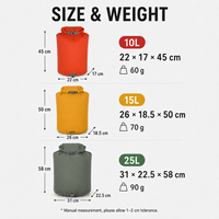 Lot de 3 sacs étanches unisexes en nylon recyclé 70D, 10L, 15L, 25L, avec fermeture à enroulement, pour le camping, le kayak, OEM