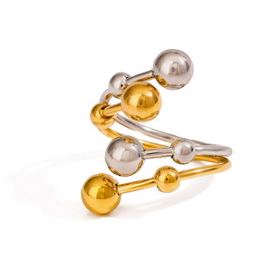 Stainless Steel Ring Gold Silver Ball Geometric Design Unisex Jewelry Gift - Product Image 1
