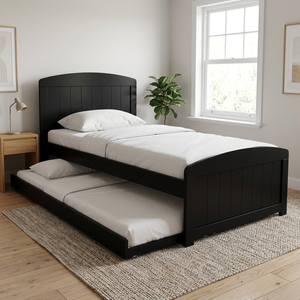 Cama nido europea compacta – Estructura de madera duradera, cama auxiliar de deslizamiento suave, ideal para habitaciones infantiles y dormitorios pequeños - Product Image 1