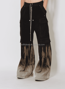 Pantalones Cargo Jumbo de Algodón 100% con Ojales, Pierna Ancha, Largos y Rectos, con Estampado de Llamas Solares, Negros, para Hombre, de Pierna Ancha y Entrepierna Baja - Product Image 2