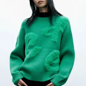 2023年デザイナーパラグラフ文字無地長袖ニットセーター女性セーター