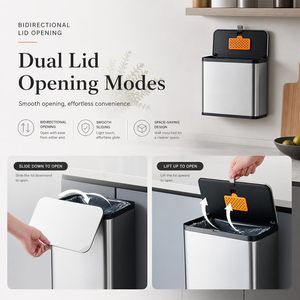 Modern Square Stainless Steel <b>Kitchen</b> Garbage Bin Press Open Cover <b>Cabinet</b> Door <b>Wall</b> <b>Mount</b> Hanging Space Saving Manual Waste - Product Image 5