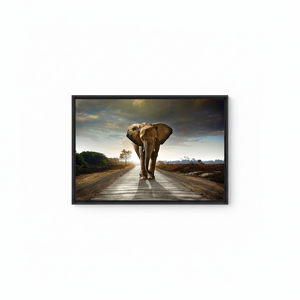 Alone Elephant Tempered Glass Print - Printed Canvas Artwork,<b>BLACK</b> <b>FRAMED</b> CANVAS - Product Image 2