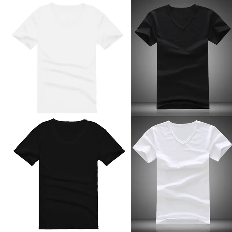Camisetas con cuello de pico para hombre, Camiseta lisa de tela de algodón con cuello de pico, camiseta unisex con logotipo personalizado