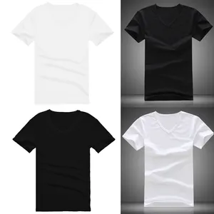 Plain Cotton Shirt High Fashion Mens V Neck T Shirts Cotton Fabric Plain V-neck-shirt Custom Logo Unisex T Shirt
