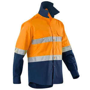 Outdoor UV 50+ fluorescent orange blue security workwear suppliers in china