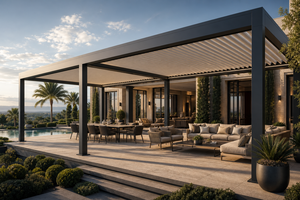 Pergola extérieure électrique en aluminium avec stores rétractables, abri solaire et gazebo imperméable pour les rassemblements dans la cour - Product Image 6