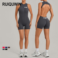 RUIQUWIN Vente en gros Combinaison de yoga personnalisée pour femme, à demi-zip et dos nu, très extensible, séchage rapide, respirante, pour la gym, le fitness et la course à pied