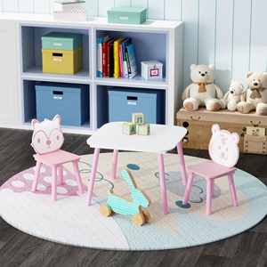 3-Piece Modern Kids <b>Table</b> & Chair Set Wooden Toddler Desk with Animal Backrest Easy Assembly <b>Activity</b> <b>Table</b> for Playroom Nursery - Product Image 5