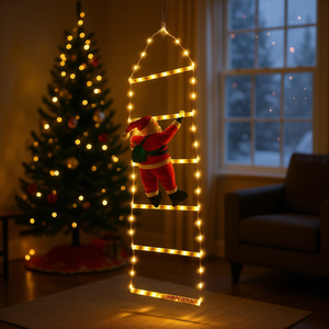 Guirlande lumineuse LED de Noël 2,5 pieds, Père Noël décoratif sur échelle, blanc chaud, pour intérieur/extérieur, fenêtre, mur, décoration de Noël - Product Image 2