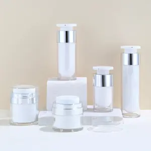 Çift duvar kozmetik konteyner 15ml 30ml 50ml gümüş akrilik losyon krem serum havasız basın pompa şişesi 30g 50g krem kavanoz