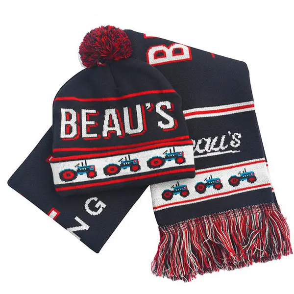 Sciarpa a cappello invernale calda lavorata a maglia su misura Set sciarpa a cuffia spessa per fan sportivi