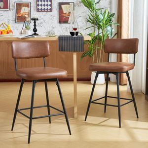 Tabourets <span class=keywords><strong>de</strong></span> <span class=keywords><strong>bar</strong></span> pivotants en similicuir rembourrés modernes nordiques avec cadre en métal pour restaurant pub - Product Image 2