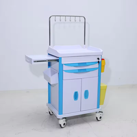 Chariot d'anesthésie hospitalier moderne en plastique personnalisable, conception durable, 4 roulettes, verrouillage central, niveaux réglables en option