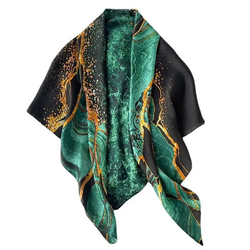 Foulard d'été en Satin de soie avec imprimé Floral pour femme, carré personnalisé, vert, doux, tendance, vente en gros, nouvelle collection,