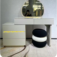 Coiffeuse blanche moderne avec miroir LED et tiroirs de rangement, ensemble de coiffeuse avec tabouret pour chambre à coucher, vente en gros