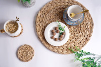 XH 13,8 et 4 pouces, rond, naturel, fait à la main, en jonc de mer tressé, dessous de plat pour la cuisine, la salle à manger, tapis de table décoratif, paniers en jacinthe d'eau